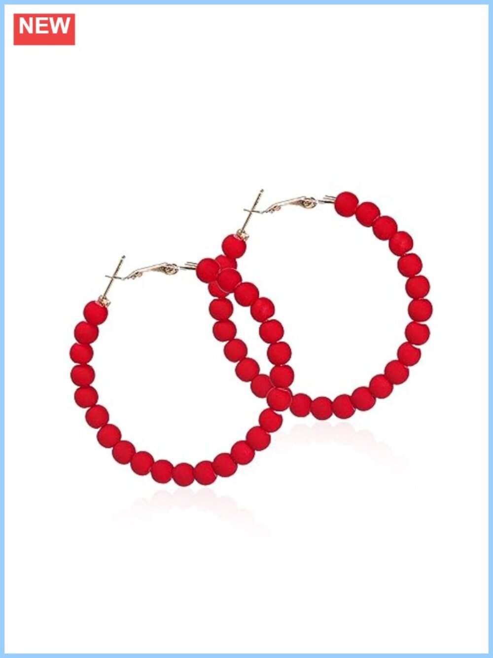 Matte Beaded Hoop Earrings Acrylic Resin Snap Back Dangle Women Party